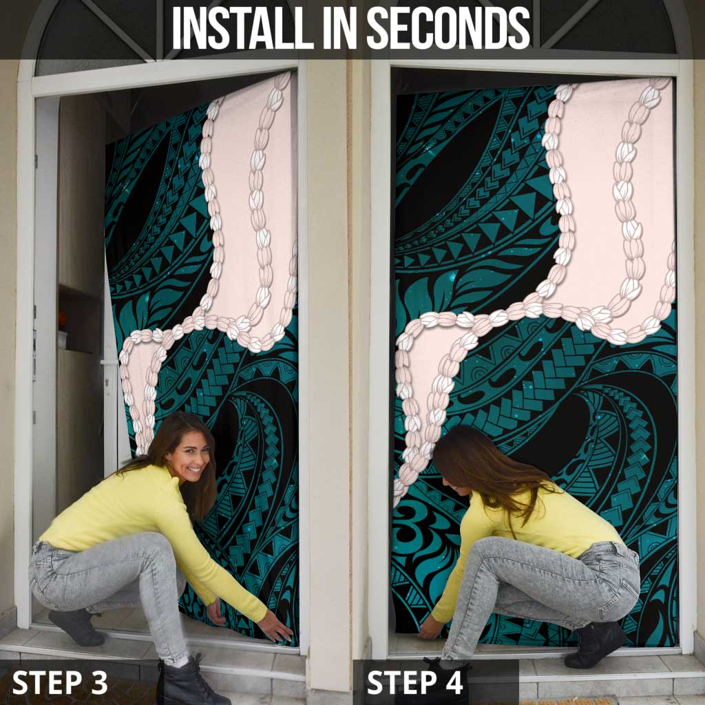 Teal Galaxy Polynesia Tribal Octopus Tattoo Door Cover Pikake Lei Polynesian Pattern
