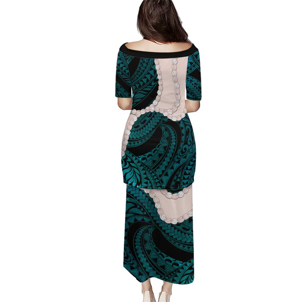 Teal Galaxy Polynesia Tribal Octopus Tattoo Family Matching Puletasi and Hawaiian Shirt Pikake Lei Polynesian Pattern