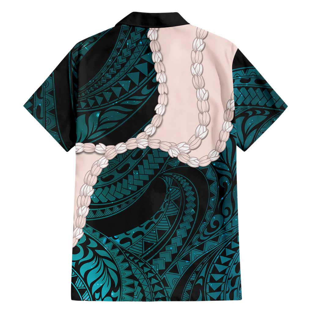 Teal Galaxy Polynesia Tribal Octopus Tattoo Family Matching Short Sleeve Bodycon Dress and Hawaiian Shirt Pikake Lei Polynesian Pattern LT14 - Polynesian Pride