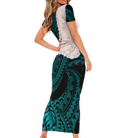 Teal Galaxy Polynesia Tribal Octopus Tattoo Family Matching Short Sleeve Bodycon Dress and Hawaiian Shirt Pikake Lei Polynesian Pattern LT14 - Polynesian Pride