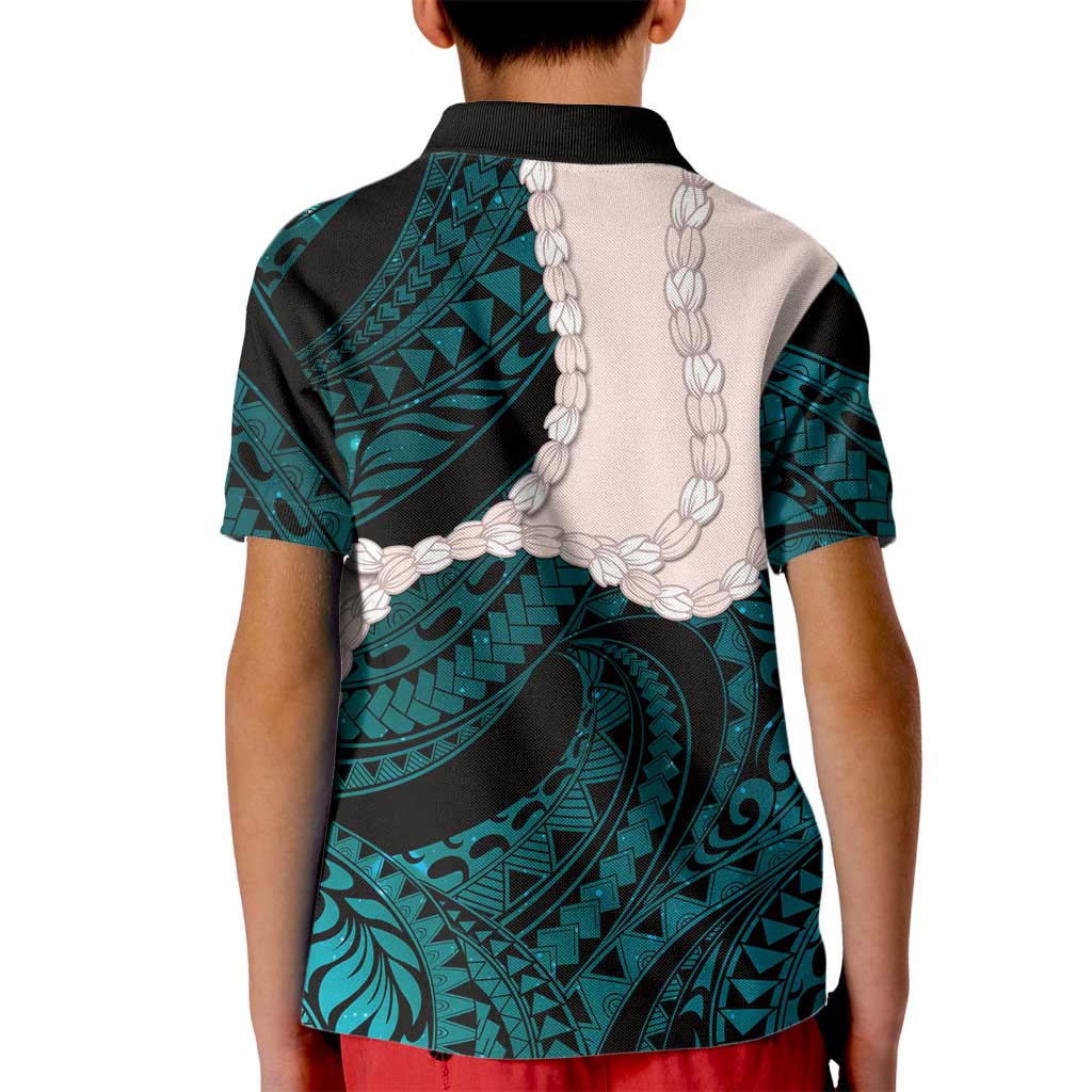 Teal Galaxy Polynesia Tribal Octopus Tattoo Kid Polo Shirt Pikake Lei Polynesian Pattern