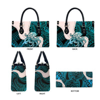 Teal Galaxy Polynesia Tribal Octopus Tattoo Leather Bag Pikake Lei Polynesian Pattern