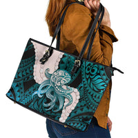 Teal Galaxy Polynesia Tribal Octopus Tattoo Leather Tote Bag Pikake Lei Polynesian Pattern