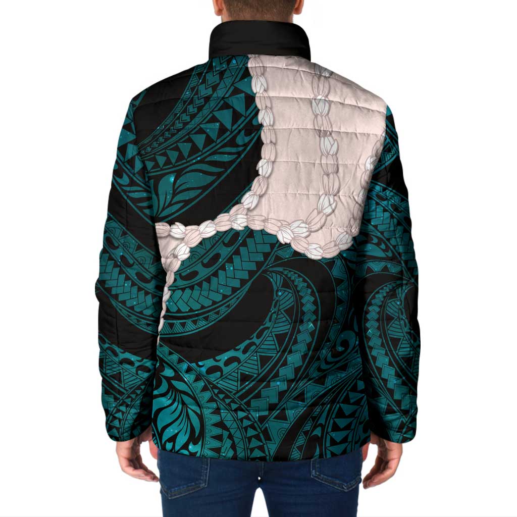Teal Galaxy Polynesia Tribal Octopus Tattoo Padded Jacket Pikake Lei Polynesian Pattern