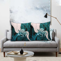 Teal Galaxy Polynesia Tribal Octopus Tattoo Pillow Cover Pikake Lei Polynesian Pattern