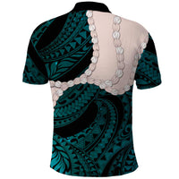 Teal Galaxy Polynesia Tribal Octopus Tattoo Polo Shirt Pikake Lei Polynesian Pattern