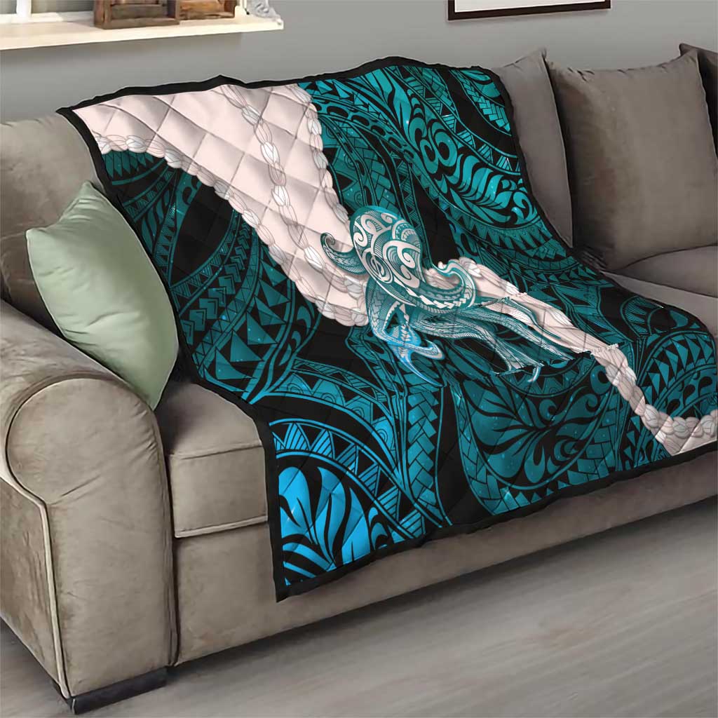 Teal Galaxy Polynesia Tribal Octopus Tattoo Quilt Pikake Lei Polynesian Pattern