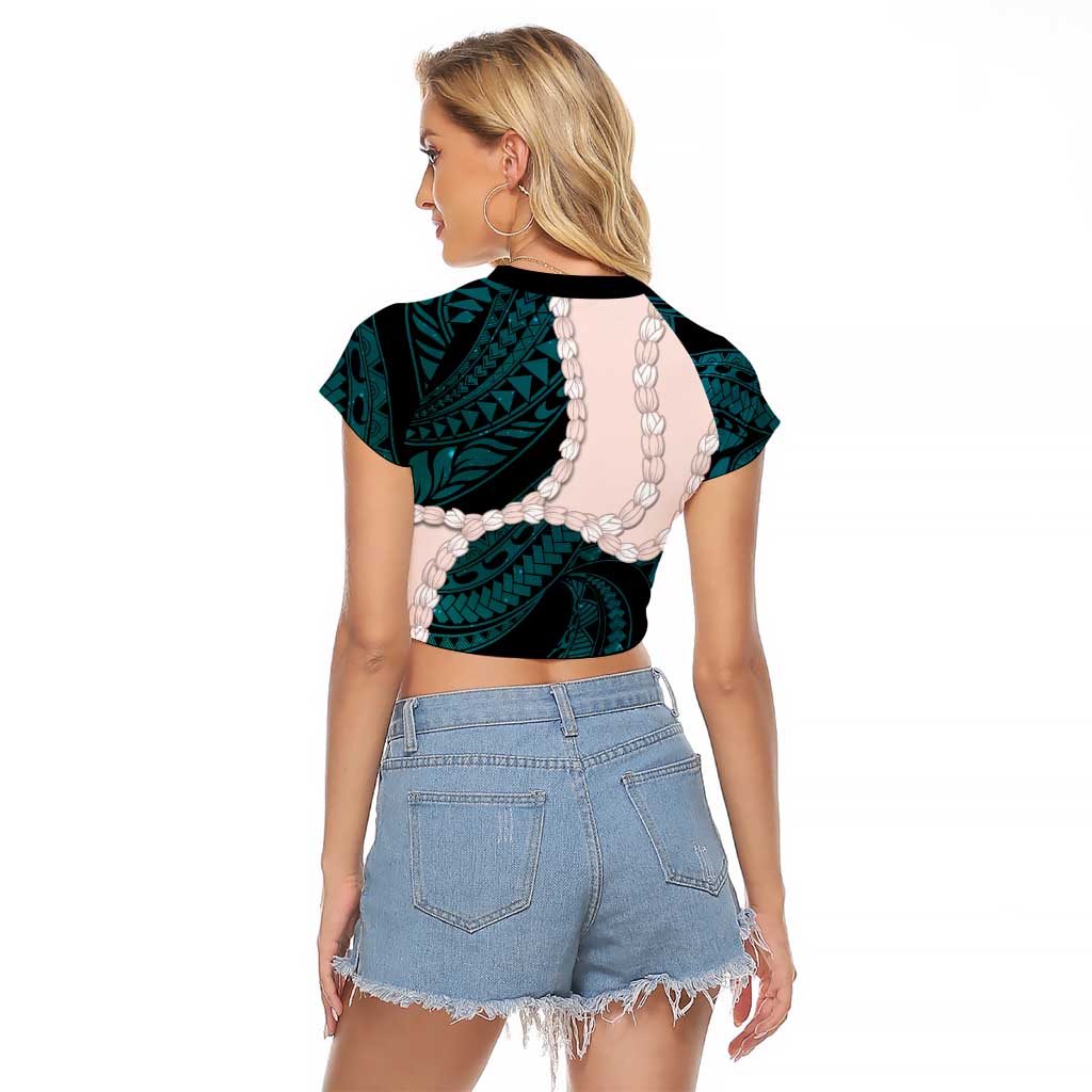 Teal Galaxy Polynesia Tribal Octopus Tattoo Raglan Cropped T Shirt Pikake Lei Polynesian Pattern