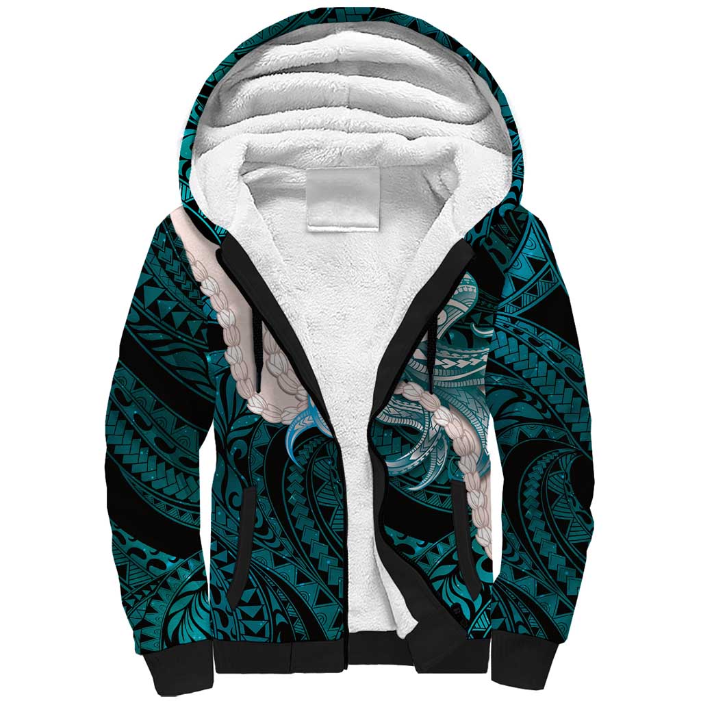 Teal Galaxy Polynesia Tribal Octopus Tattoo Sherpa Hoodie Pikake Lei Polynesian Pattern