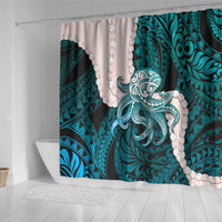 Teal Galaxy Polynesia Tribal Octopus Tattoo Shower Curtain Pikake Lei Polynesian Pattern