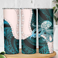 Teal Galaxy Polynesia Tribal Octopus Tattoo Skinny Tumbler Pikake Lei Polynesian Pattern