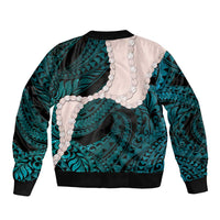 Teal Galaxy Polynesia Tribal Octopus Tattoo Sleeve Zip Bomber Jacket Pikake Lei Polynesian Pattern
