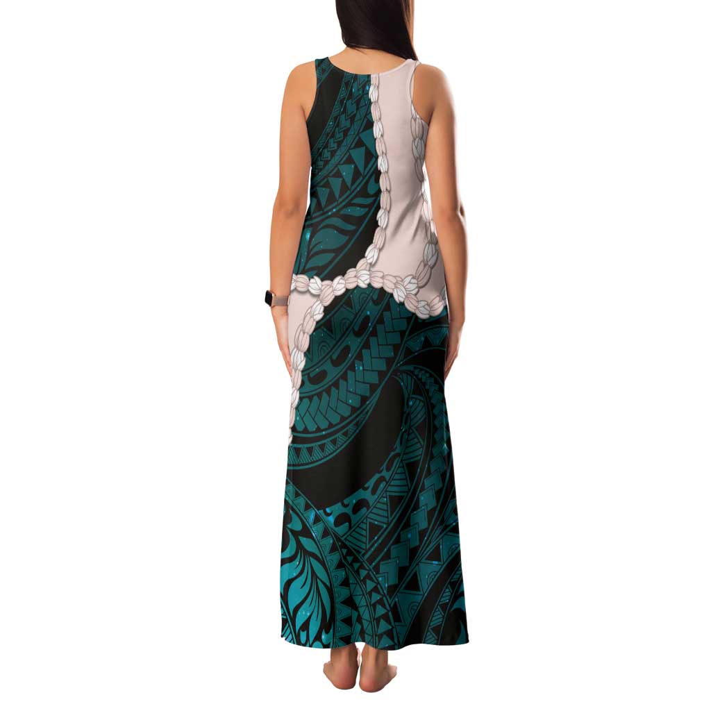 Teal Galaxy Polynesia Tribal Octopus Tattoo Tank Maxi Dress Pikake Lei Polynesian Pattern