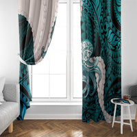 Teal Galaxy Polynesia Tribal Octopus Tattoo Window Curtain Pikake Lei Polynesian Pattern