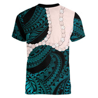 Teal Galaxy Polynesia Tribal Octopus Tattoo Women V-Neck T-Shirt Pikake Lei Polynesian Pattern