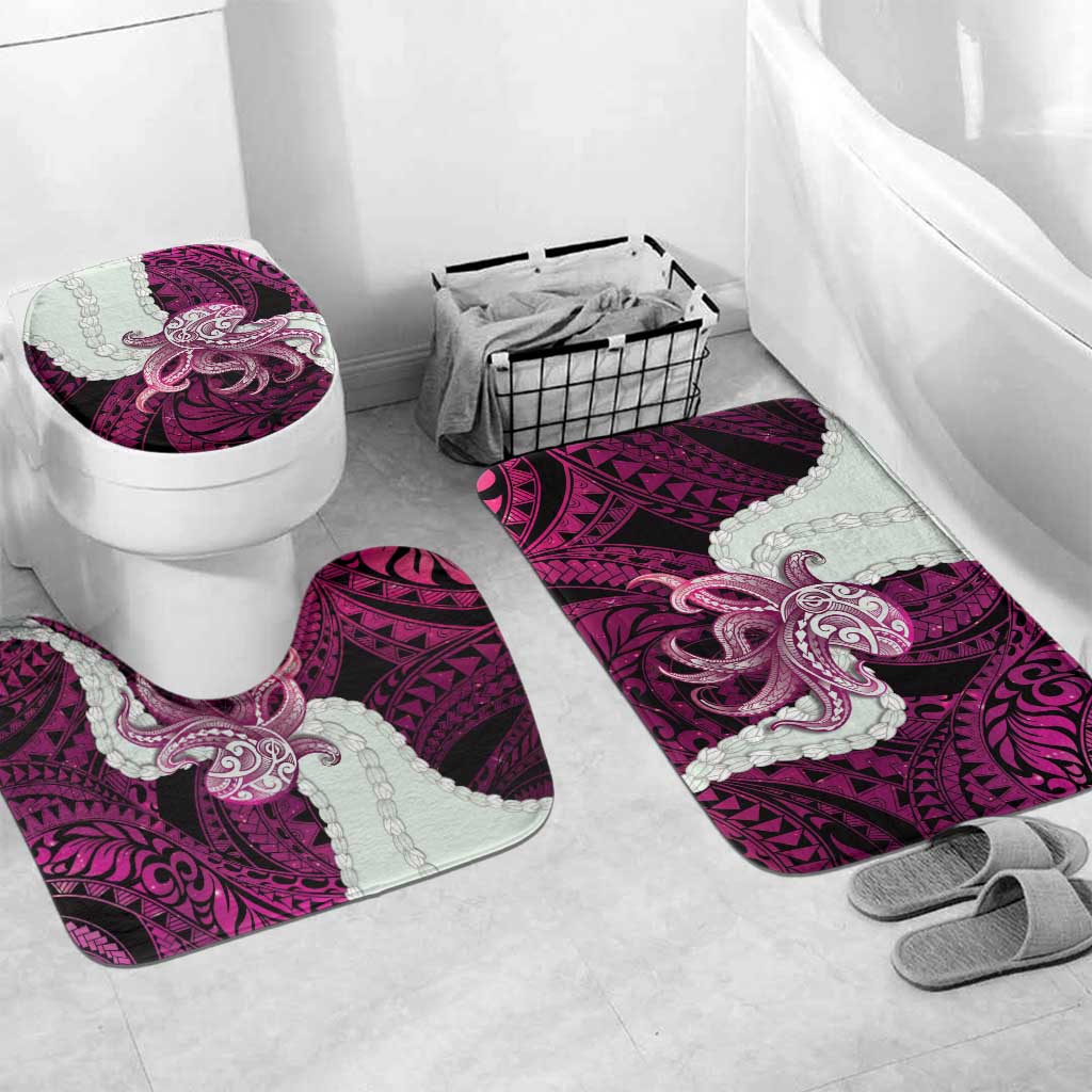 Pink Galaxy Polynesia Tribal Octopus Tattoo Bathroom Set Pikake Lei Polynesian Pattern