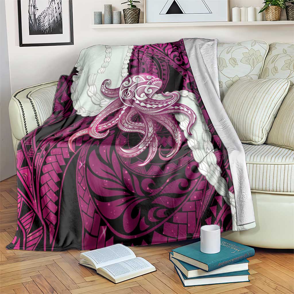 Pink Galaxy Polynesia Tribal Octopus Tattoo Blanket Pikake Lei Polynesian Pattern