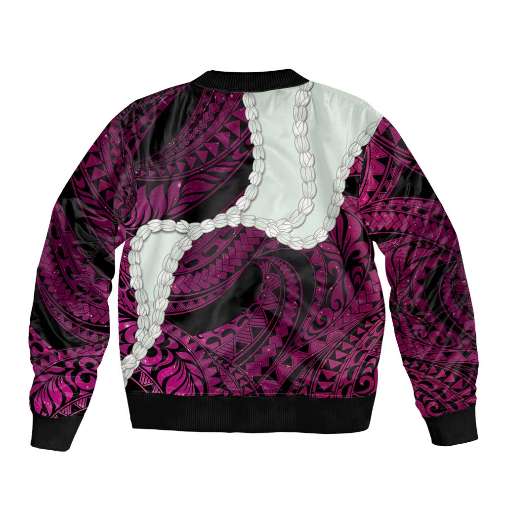 Pink Galaxy Polynesia Tribal Octopus Tattoo Bomber Jacket Pikake Lei Polynesian Pattern