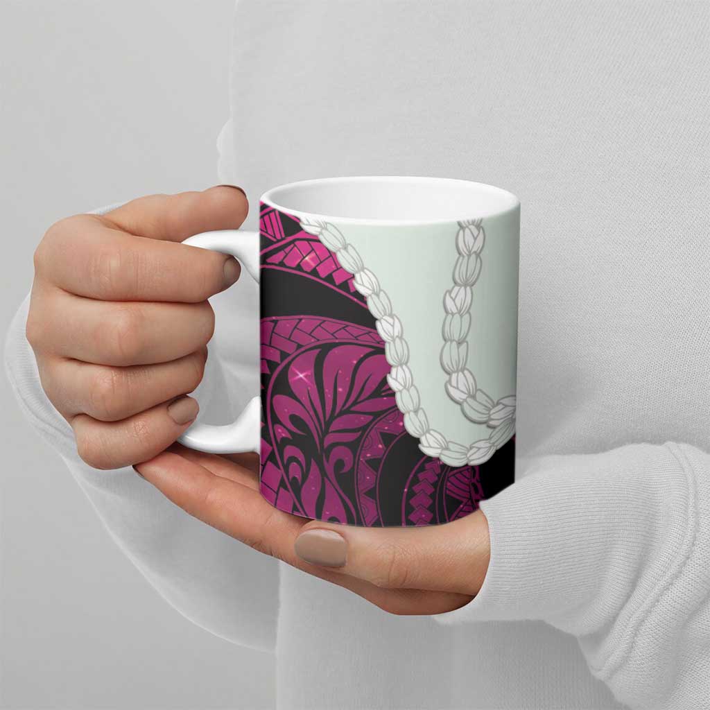 Pink Galaxy Polynesia Tribal Octopus Tattoo Ceramic Mug Pikake Lei Polynesian Pattern