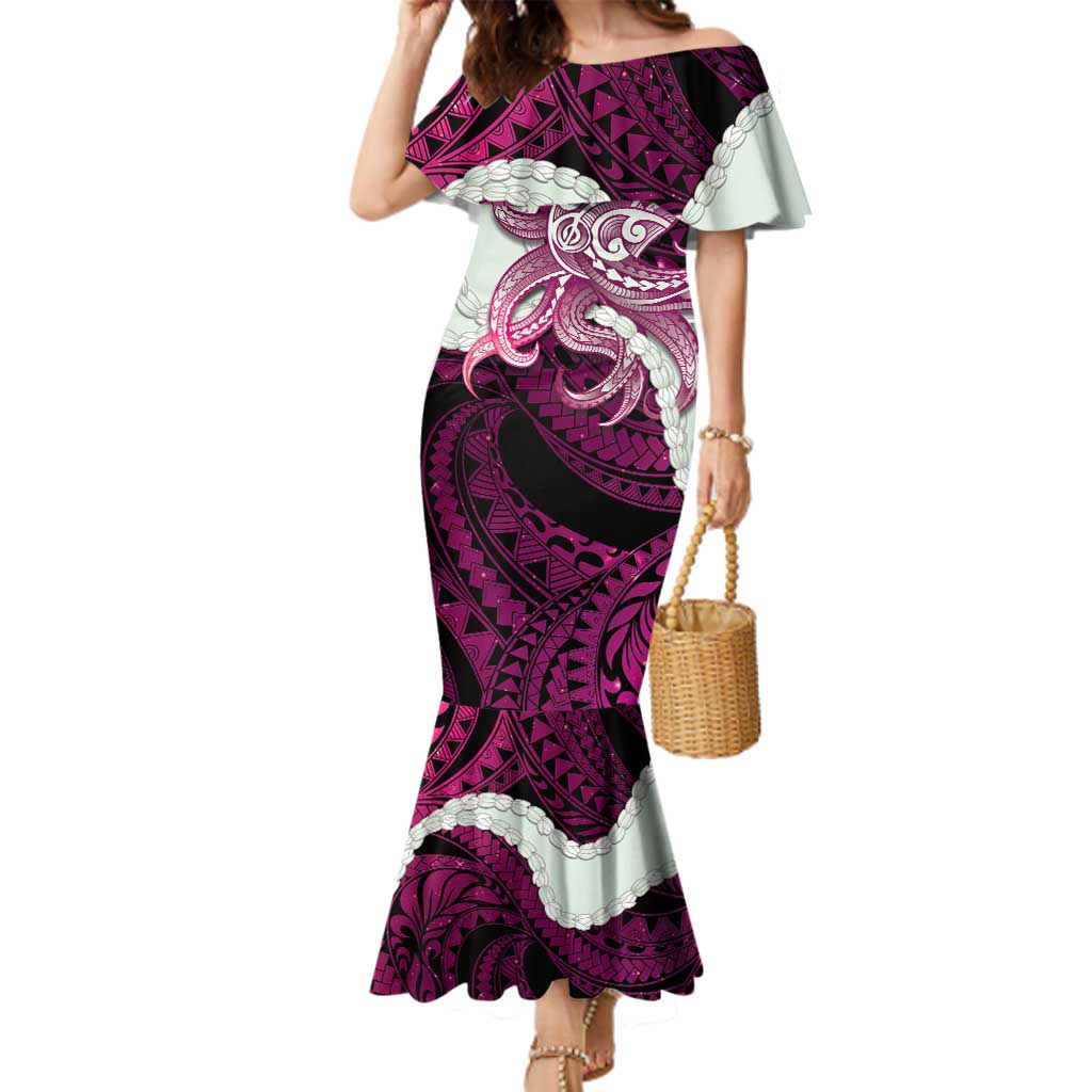 Pink Galaxy Polynesia Tribal Octopus Tattoo Family Matching Mermaid Dress and Hawaiian Shirt Pikake Lei Polynesian Pattern