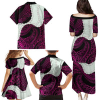Pink Galaxy Polynesia Tribal Octopus Tattoo Family Matching Puletasi and Hawaiian Shirt Pikake Lei Polynesian Pattern