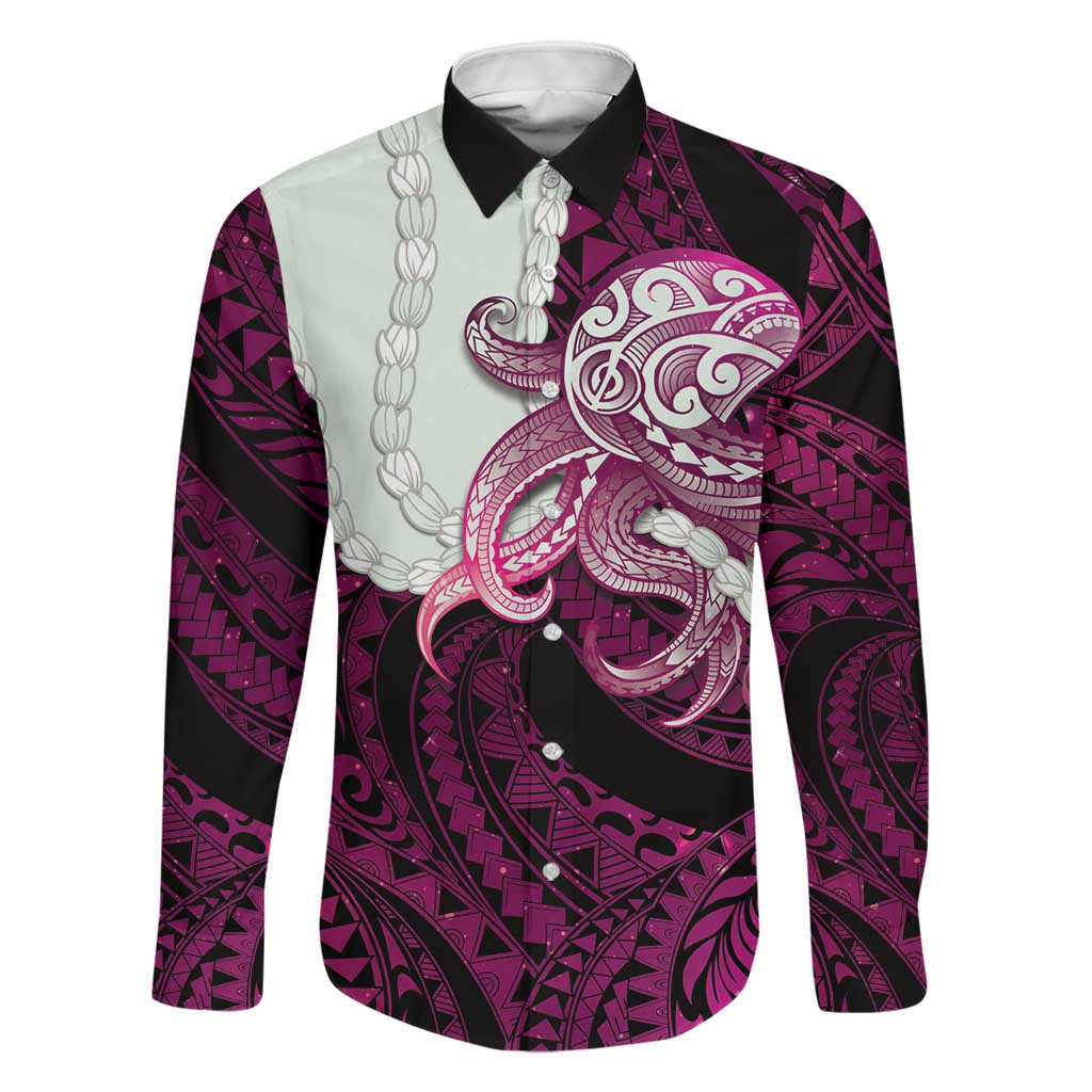 Pink Galaxy Polynesia Tribal Octopus Tattoo Family Matching Short Sleeve Bodycon Dress and Hawaiian Shirt Pikake Lei Polynesian Pattern
