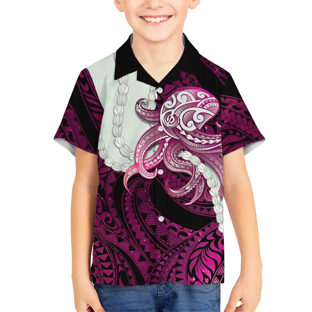 Pink Galaxy Polynesia Tribal Octopus Tattoo Family Matching Short Sleeve Bodycon Dress and Hawaiian Shirt Pikake Lei Polynesian Pattern