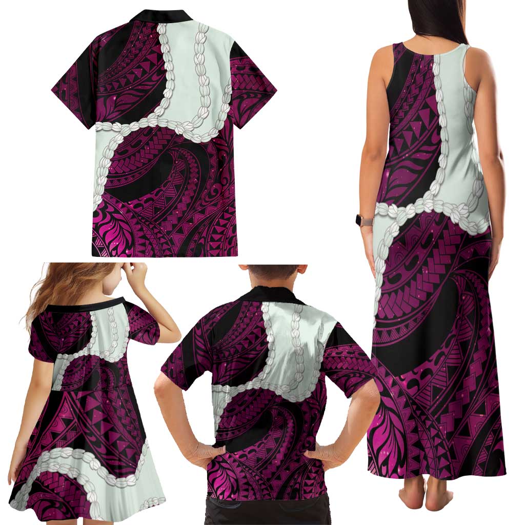 Pink Galaxy Polynesia Tribal Octopus Tattoo Family Matching Tank Maxi Dress and Hawaiian Shirt Pikake Lei Polynesian Pattern