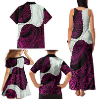 Pink Galaxy Polynesia Tribal Octopus Tattoo Family Matching Tank Maxi Dress and Hawaiian Shirt Pikake Lei Polynesian Pattern