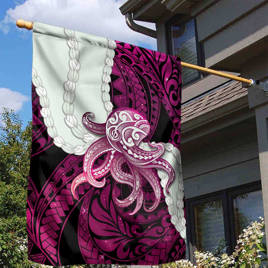 Pink Galaxy Polynesia Tribal Octopus Tattoo Garden Flag Pikake Lei Polynesian Pattern
