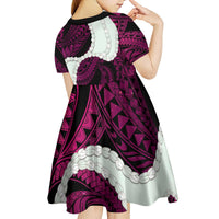 Pink Galaxy Polynesia Tribal Octopus Tattoo Kid Short Sleeve Dress Pikake Lei Polynesian Pattern