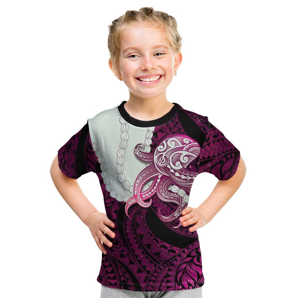 Pink Galaxy Polynesia Tribal Octopus Tattoo Kid T Shirt Pikake Lei Polynesian Pattern