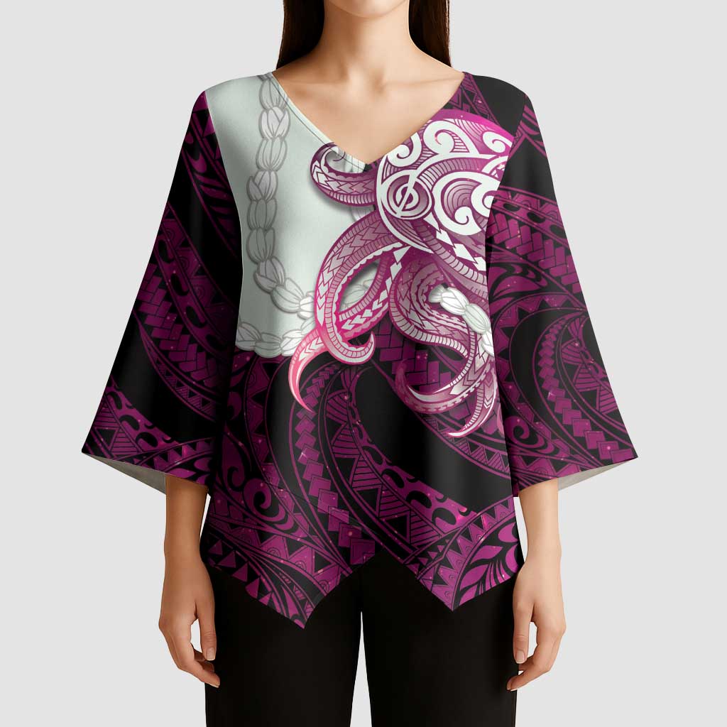 Pink Galaxy Polynesia Tribal Octopus Tattoo Kimono Sleeve Blouse Pikake Lei Polynesian Pattern