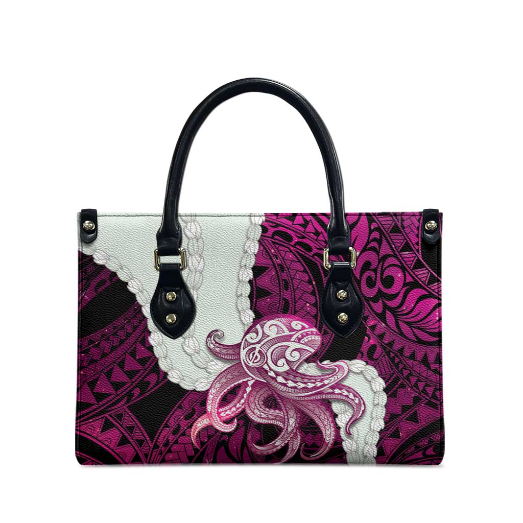 Pink Galaxy Polynesia Tribal Octopus Tattoo Leather Bag Pikake Lei Polynesian Pattern