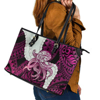 Pink Galaxy Polynesia Tribal Octopus Tattoo Leather Tote Bag Pikake Lei Polynesian Pattern