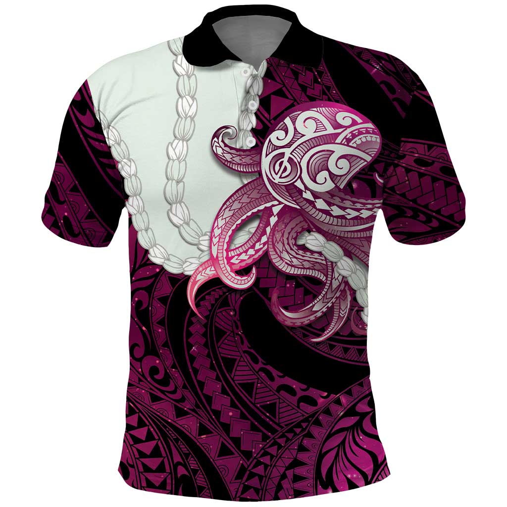 Pink Galaxy Polynesia Tribal Octopus Tattoo Polo Shirt Pikake Lei Polynesian Pattern