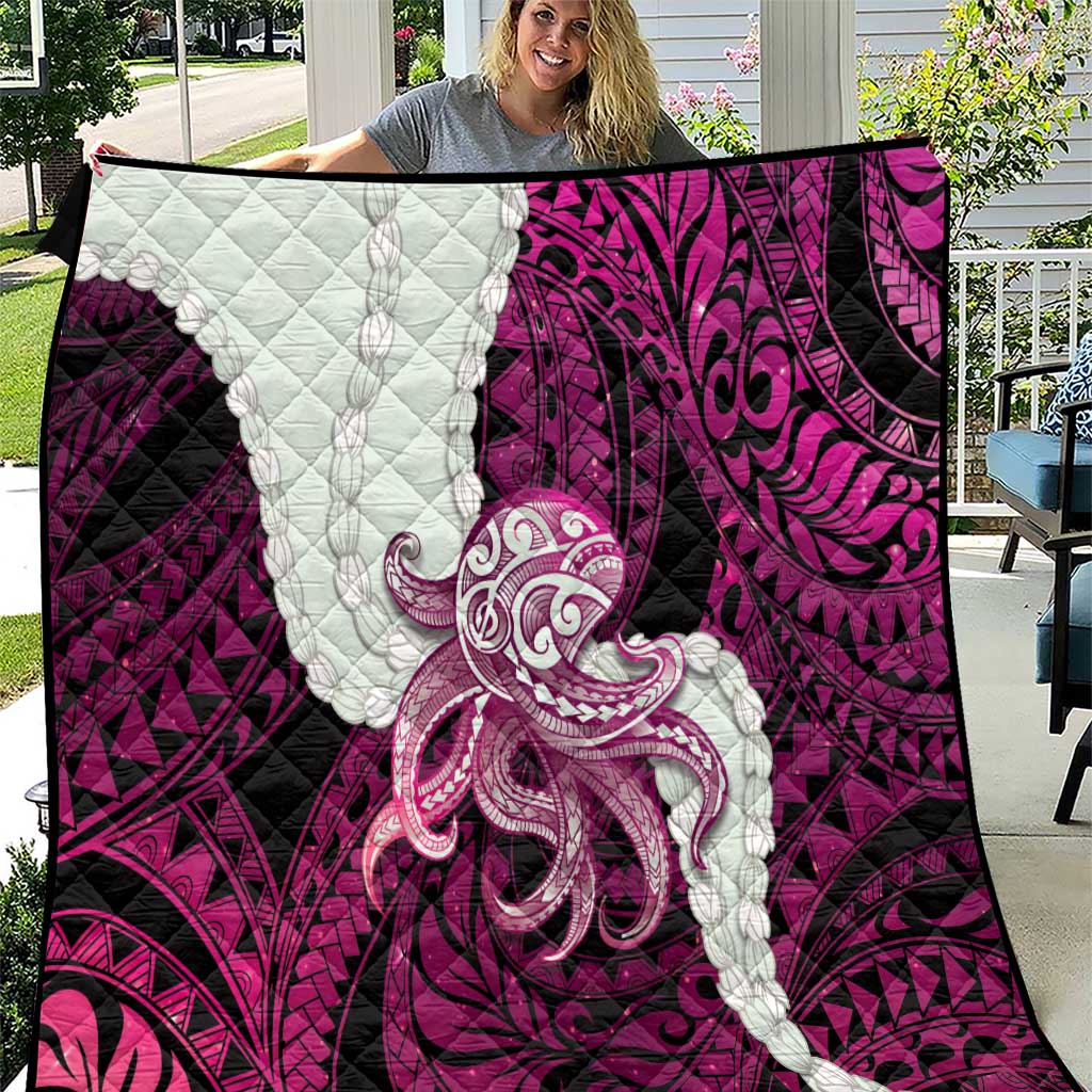 Pink Galaxy Polynesia Tribal Octopus Tattoo Quilt Pikake Lei Polynesian Pattern