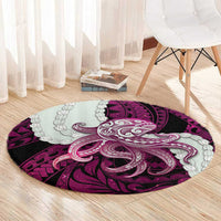 Pink Galaxy Polynesia Tribal Octopus Tattoo Round Carpet Pikake Lei Polynesian Pattern