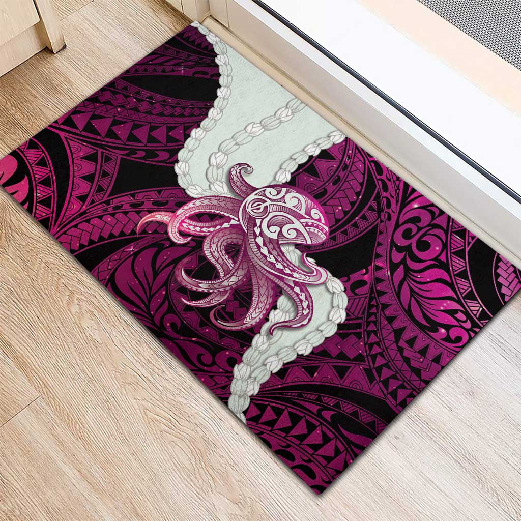 Pink Galaxy Polynesia Tribal Octopus Tattoo Rubber Doormat Pikake Lei Polynesian Pattern