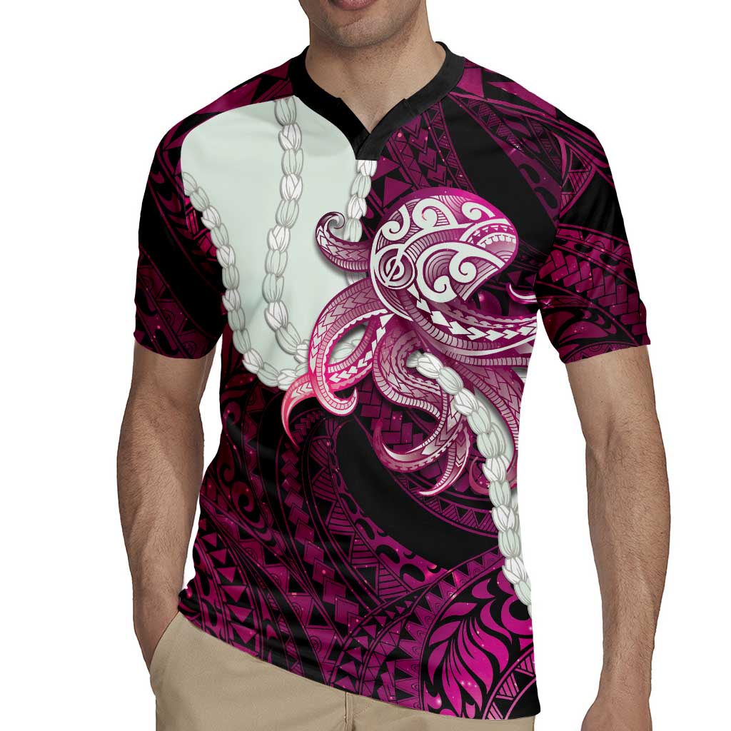 Pink Galaxy Polynesia Tribal Octopus Tattoo Rugby Jersey Pikake Lei Polynesian Pattern