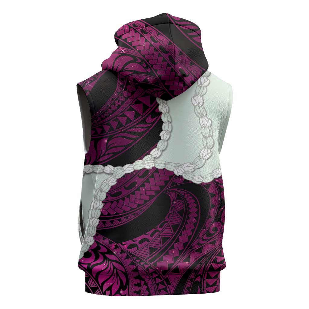 Pink Galaxy Polynesia Tribal Octopus Tattoo Sleeveless Hoodie Pikake Lei Polynesian Pattern