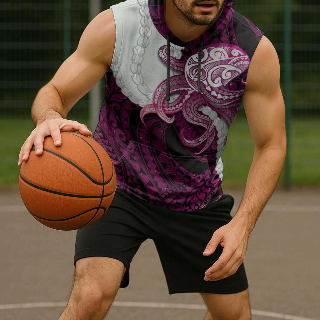 Pink Galaxy Polynesia Tribal Octopus Tattoo Sleeveless Hoodie Pikake Lei Polynesian Pattern