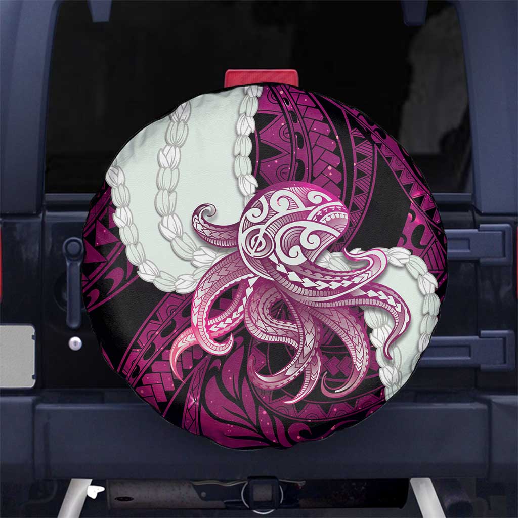 Pink Galaxy Polynesia Tribal Octopus Tattoo Spare Tire Cover Pikake Lei Polynesian Pattern