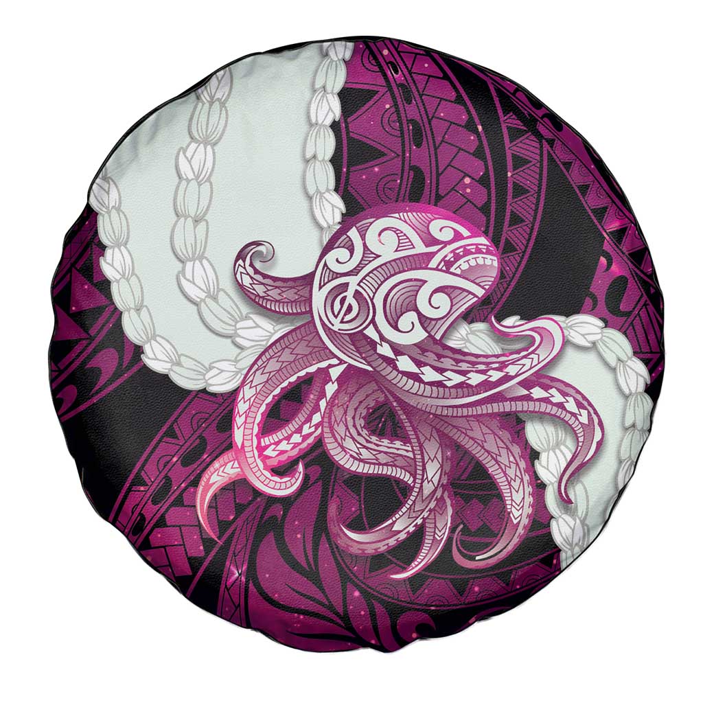 Pink Galaxy Polynesia Tribal Octopus Tattoo Spare Tire Cover Pikake Lei Polynesian Pattern