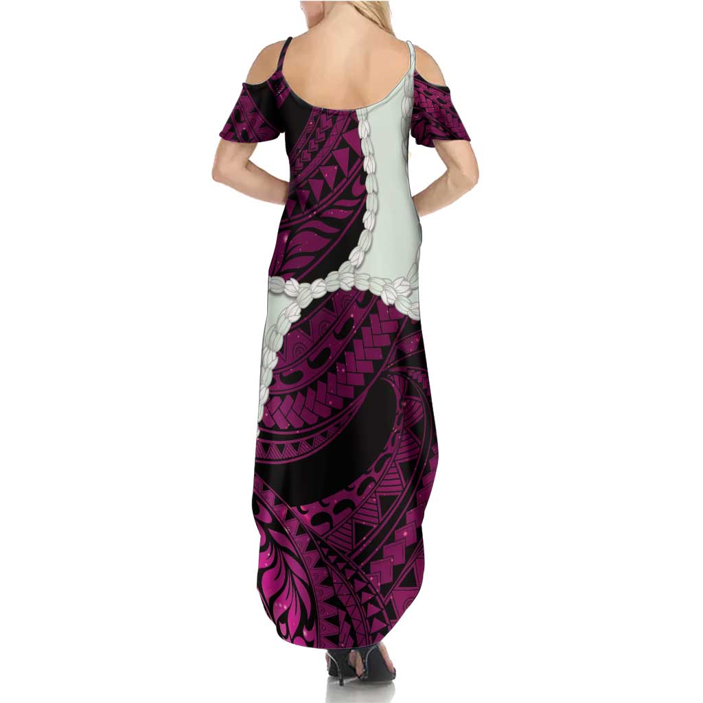Pink Galaxy Polynesia Tribal Octopus Tattoo Summer Maxi Dress Pikake Lei Polynesian Pattern