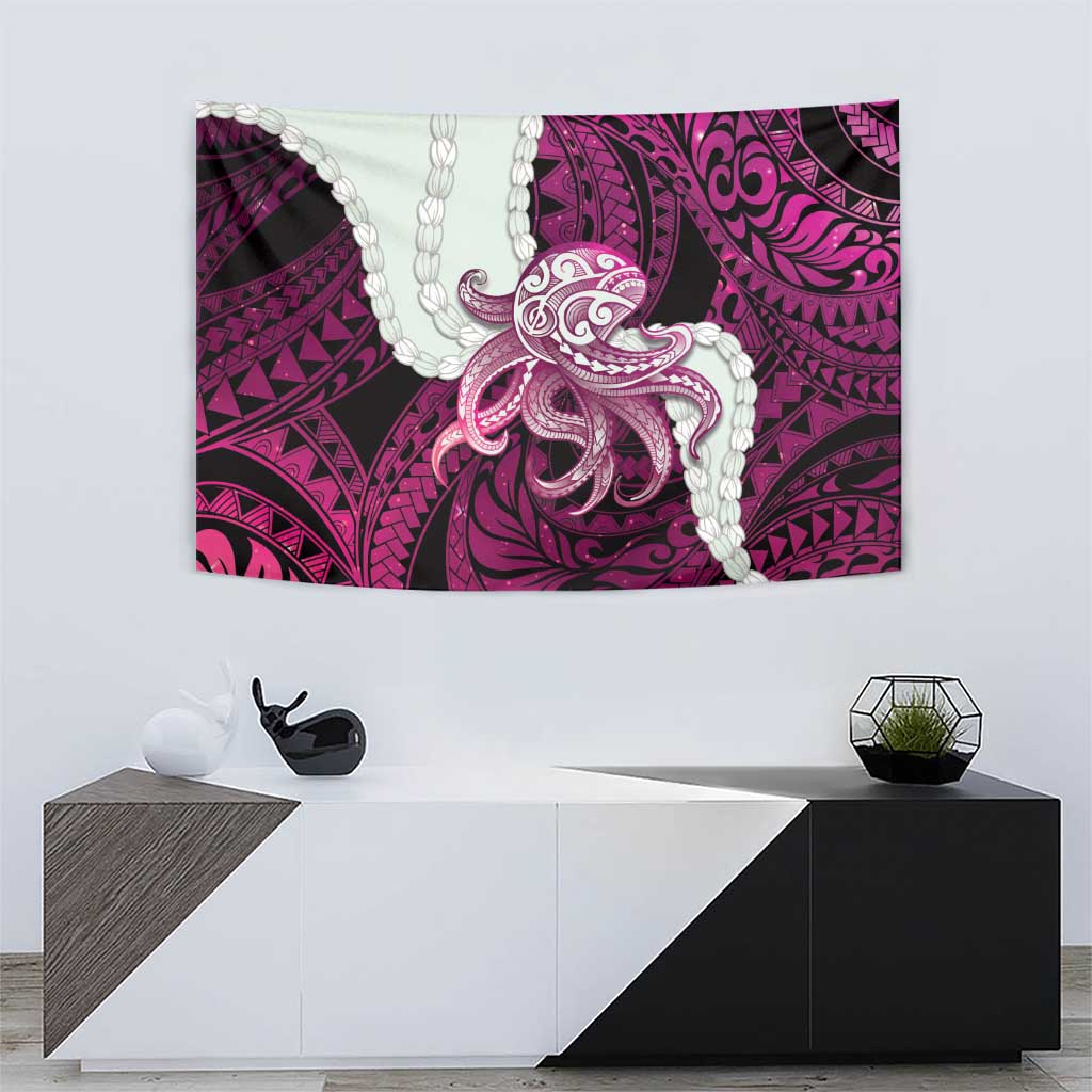 Pink Galaxy Polynesia Tribal Octopus Tattoo Tapestry Pikake Lei Polynesian Pattern
