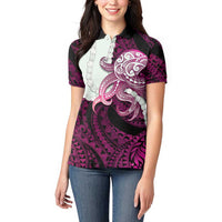 Pink Galaxy Polynesia Tribal Octopus Tattoo Women Polo Shirt Pikake Lei Polynesian Pattern