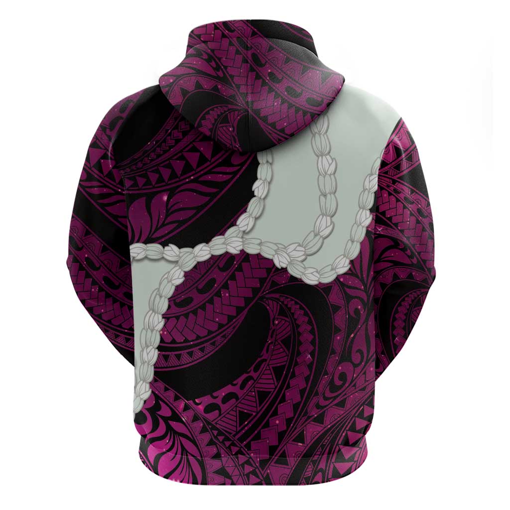 Pink Galaxy Polynesia Tribal Octopus Tattoo Zip Hoodie Pikake Lei Polynesian Pattern