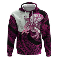 Pink Galaxy Polynesia Tribal Octopus Tattoo Zip Hoodie Pikake Lei Polynesian Pattern