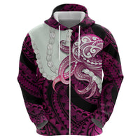 Pink Galaxy Polynesia Tribal Octopus Tattoo Zip Hoodie Pikake Lei Polynesian Pattern